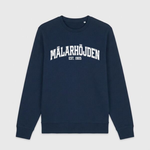 Mälarhöjden marinblå sweatshirt text