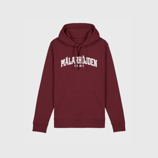 Mälarhöjden vinröd hoodie text