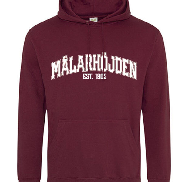 Mälarhöjden vinröd hoodie text