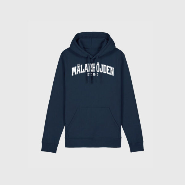 Mälarhöjden marinblå hoodie text