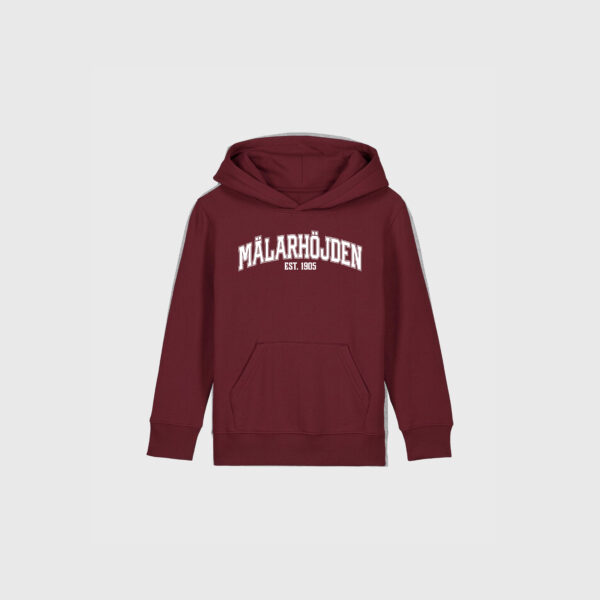 Mälarhöjden vinröd hoodie junior text