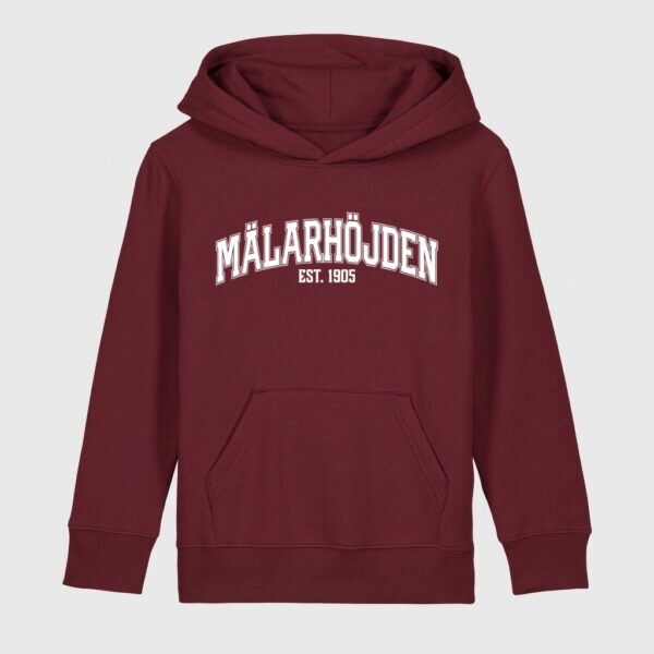 Mälarhöjden vinröd hoodie junior text